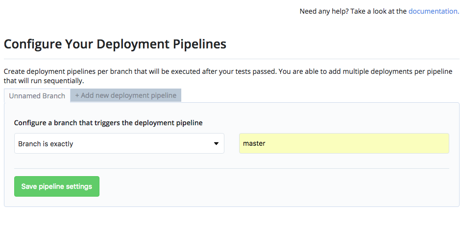 The deployment pipeline branch should be master.