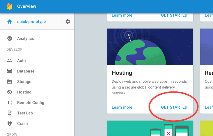 Click the "get started" link under hosting.
