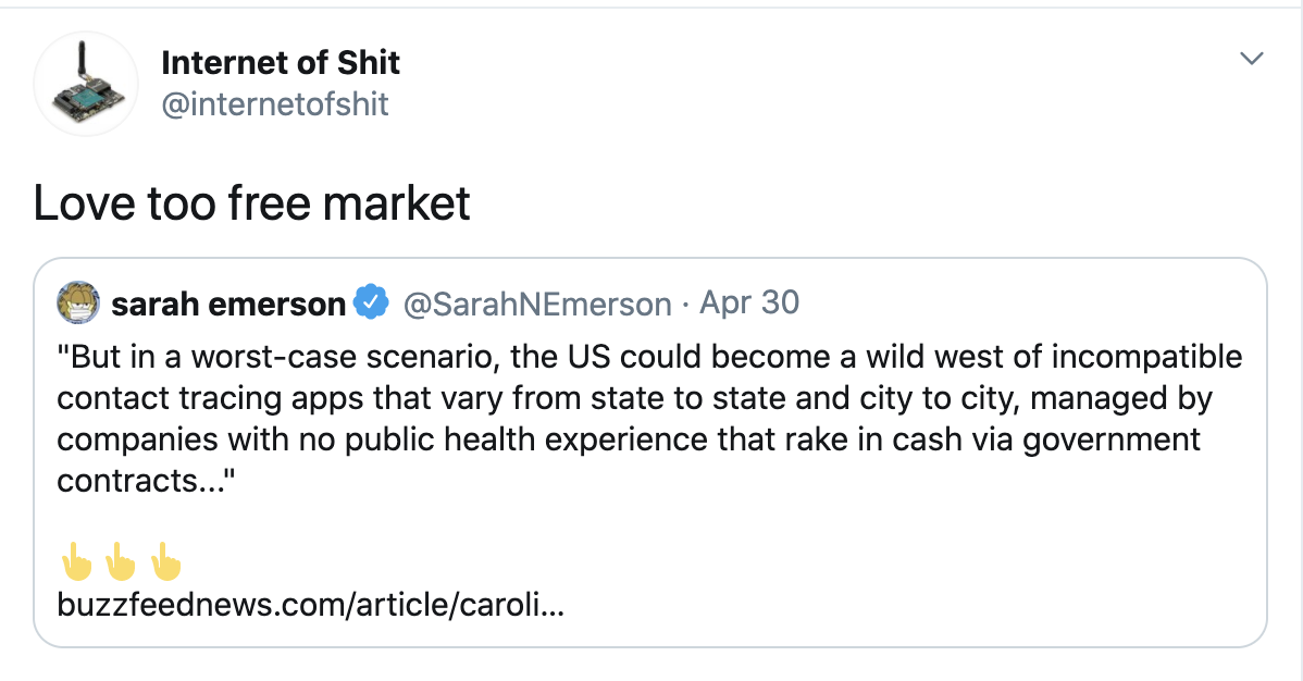 Internet of Shit tweet: Love too free market